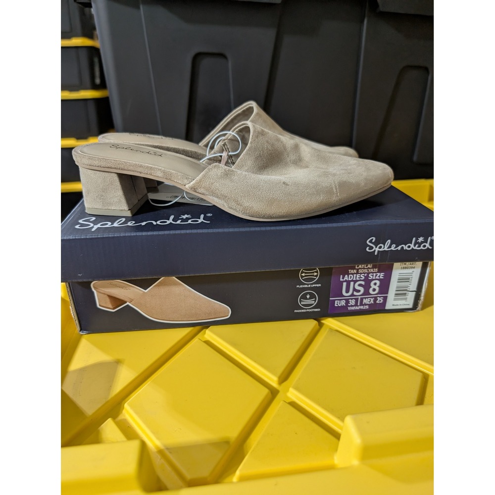NEW Splendid Womens 8 Laylai Tan Suede Pointed Toe Block Heel Mules